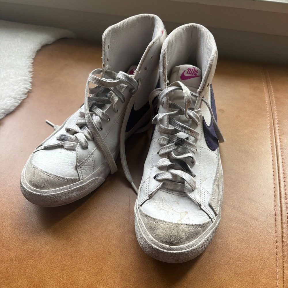 Nike Blazer Mid 77 White Purple Leather‎ High Top Sneakers Size 7Y/8.5 Womens